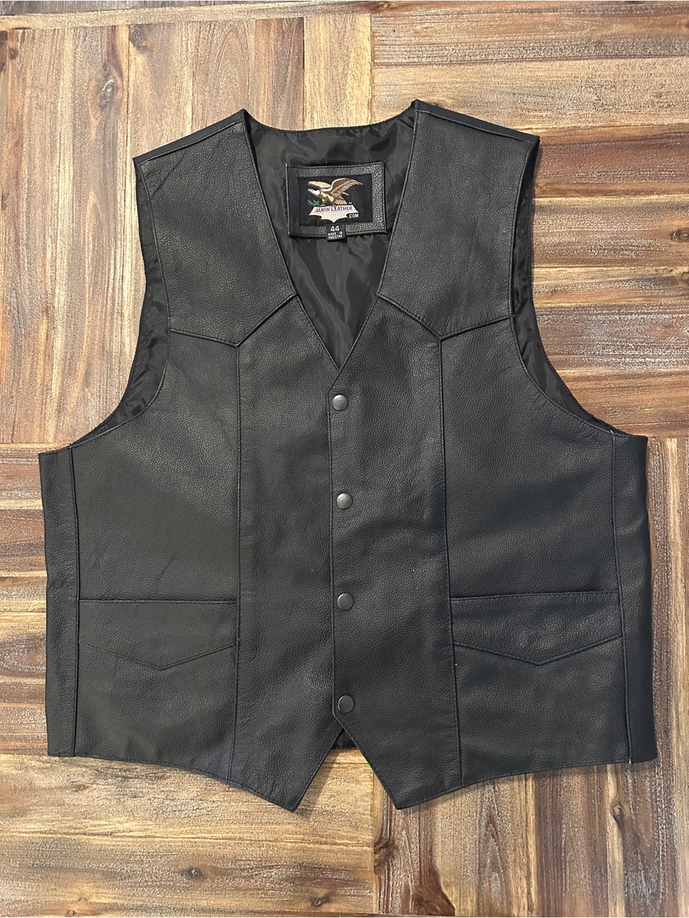 Jamin Leather Black Leather Snap-Front Vest